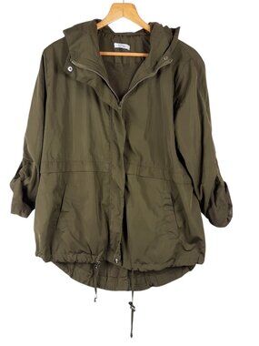 Meaneor Utility Windbreaker Lightweight Jacket Hooded Olive Green Size Medium